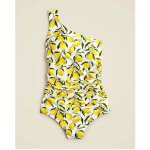 Ruched one shoulder one-piece swimsuit in limoncello